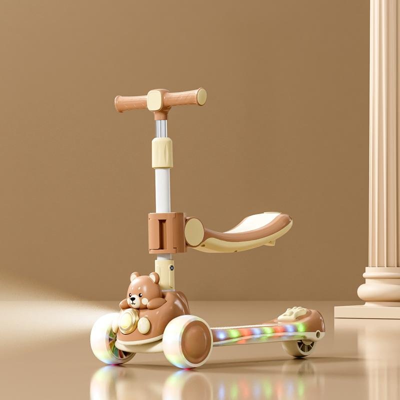 Kids Scooter Music, lighting, one-button folding, aluminum alloy handlebar, flash width 48 large wheels, front and rear wheel flash,Adjustable seat